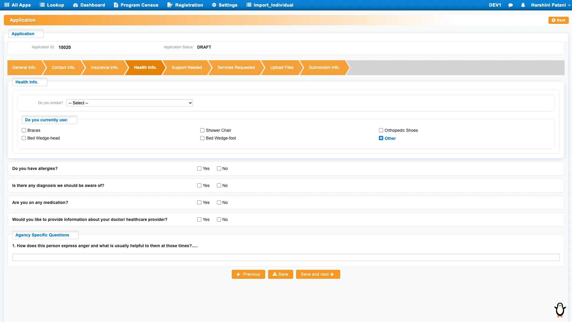 Legacy enrollment screen
