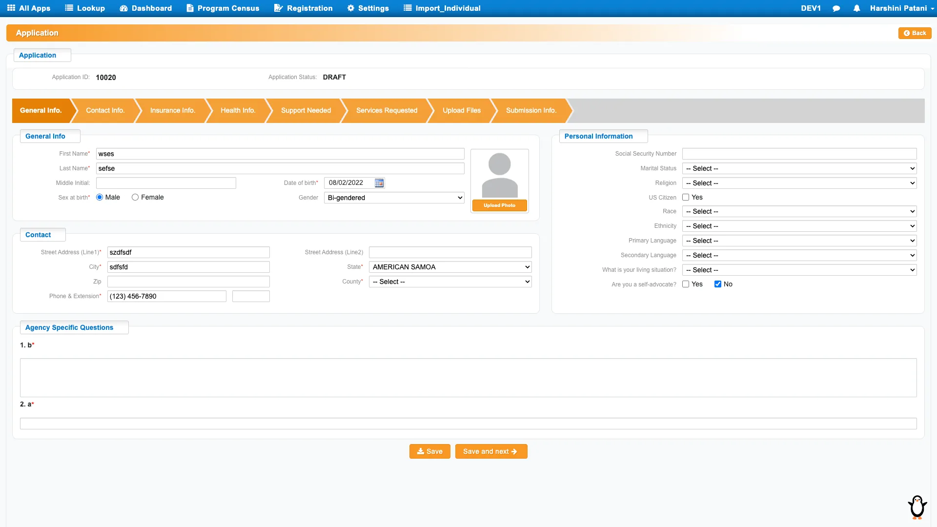 Legacy enrollment screen