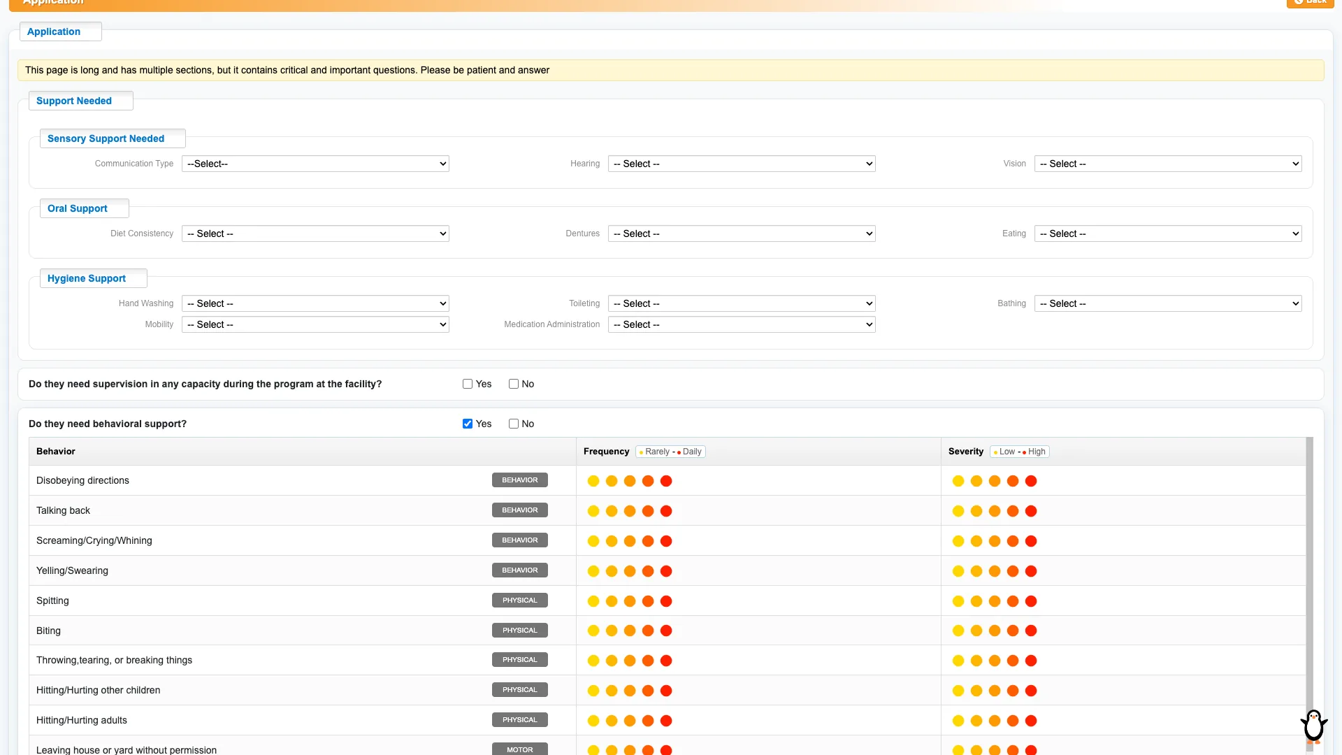 Legacy enrollment screen