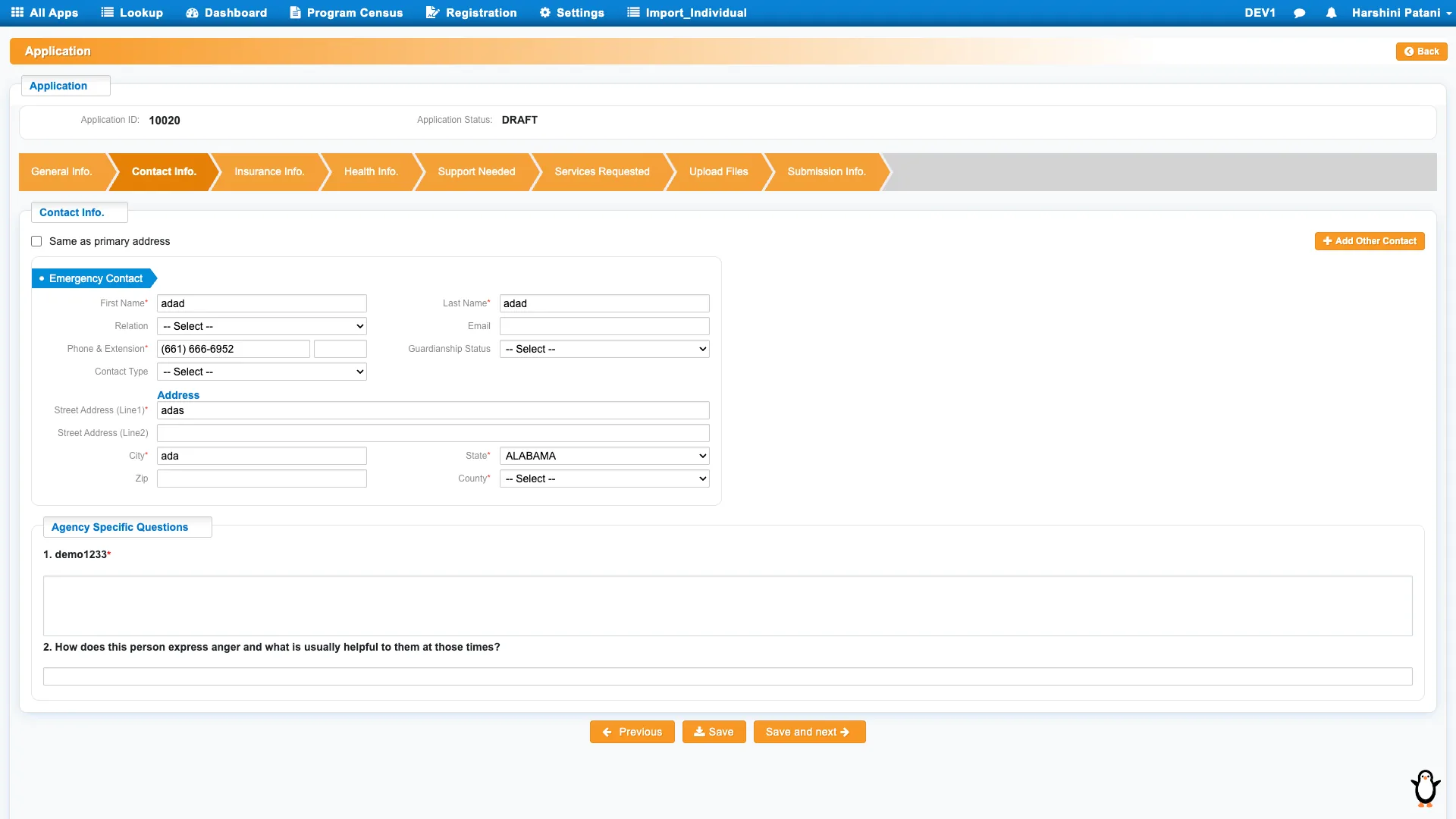Legacy enrollment screen