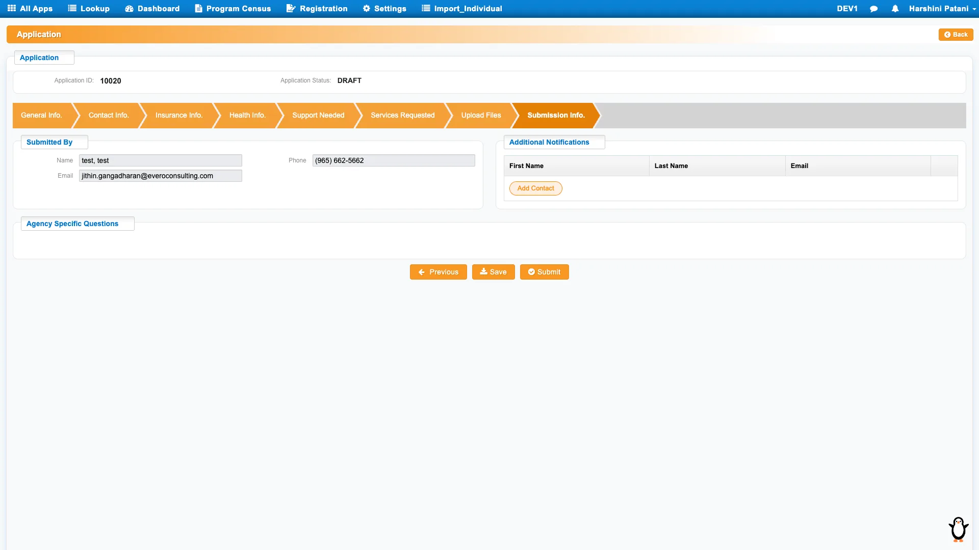 Legacy enrollment screen