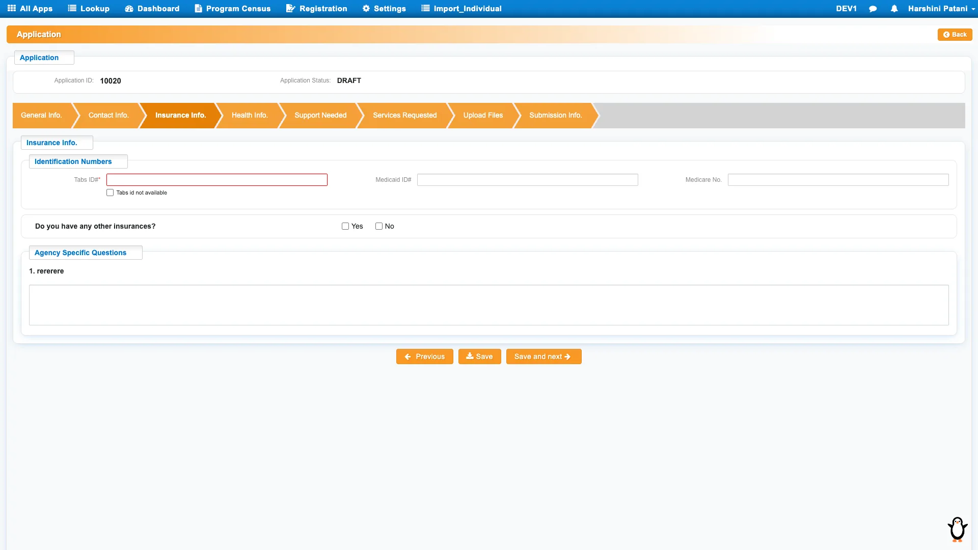 Legacy enrollment screen