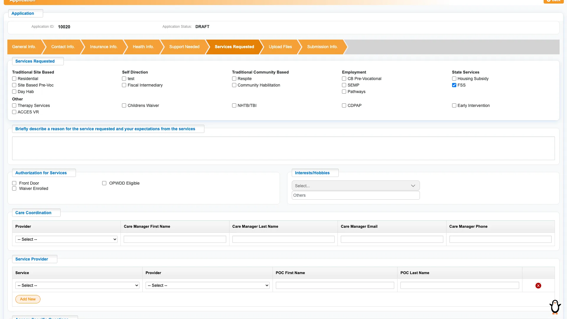Legacy enrollment screen